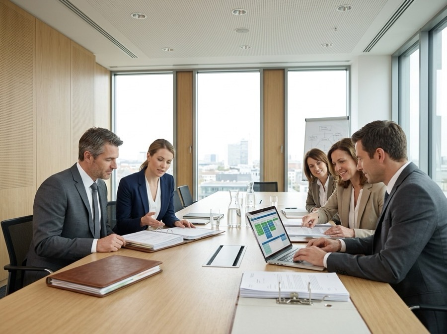 External regulatory auditors reviewing structured compliance documentation