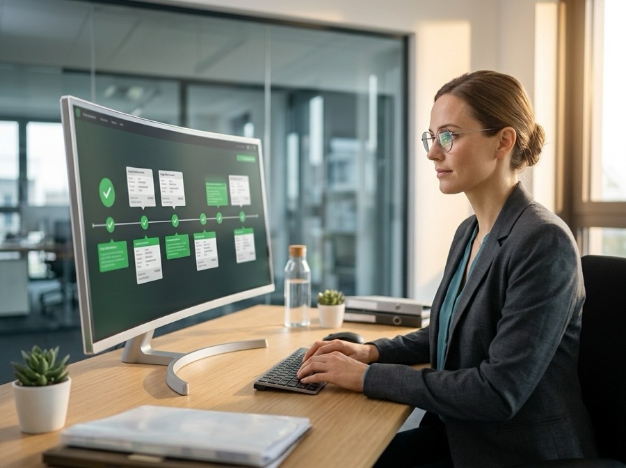 Compliance manager reviewing verified electronic delivery records